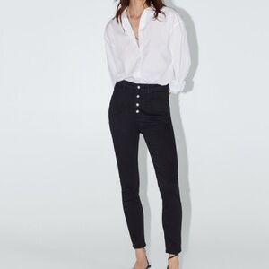 Zara high rise exposed button skinny jeans